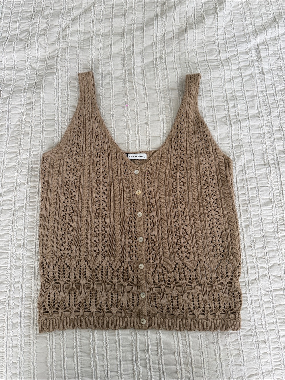 Knit Button Front Tank - Beige - M